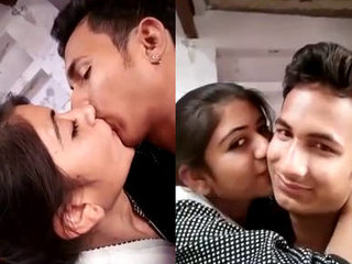 Beautiful inexperienced girl affectionately kissed by friend