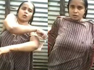 Aunty enjoys outdoor bathing in the sun