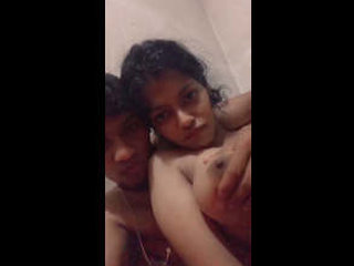 Indian amateur girlfriend's large breasts are fondled on film