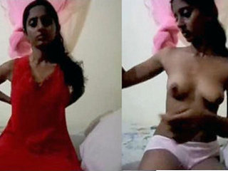 Gorgeous brunette woman sensually explores her desires within her underwear