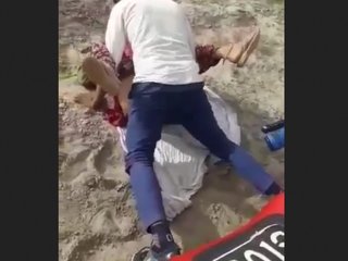 Rajasthani woman gets banged by two men in an open field