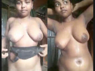Country girl Desi reveals her breasts and pleasures herself with her hands