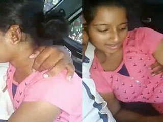 Cute Indian girl gives oral sex in a car