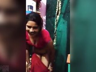 Horny housewife in sexy saree gets naked and shows off her hairy pussy