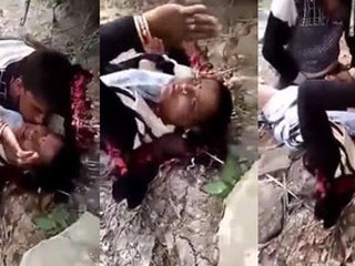 Three Indians in sarees have an outdoor threesome