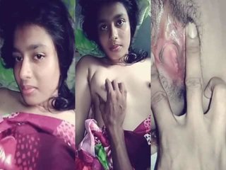 Bangla babe gets naked and explores her body parts on camera