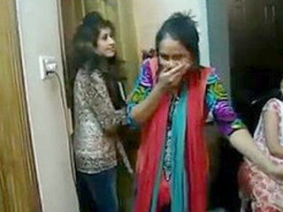 Bangladeshi girls have a flat party with multiple girls and auntie kissing